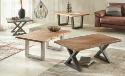 Woodford Couchtisch Alabria | Akazie Grau 75 x 75 cm Antikgrau Gestell in X-Form