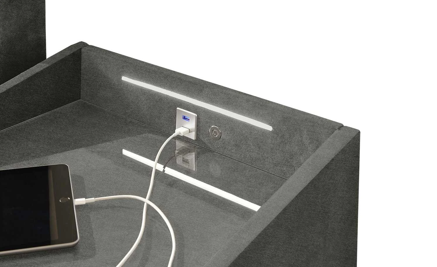 meinBett Nachtkonsole mit LED-Beleuchtung und USB-Anschluss Moon | Dunkelgrau 4 meinBett Nachtkonsole mit LED-Beleuchtung und USB-Anschluss Moon | Dunkelgrau – Bild 2