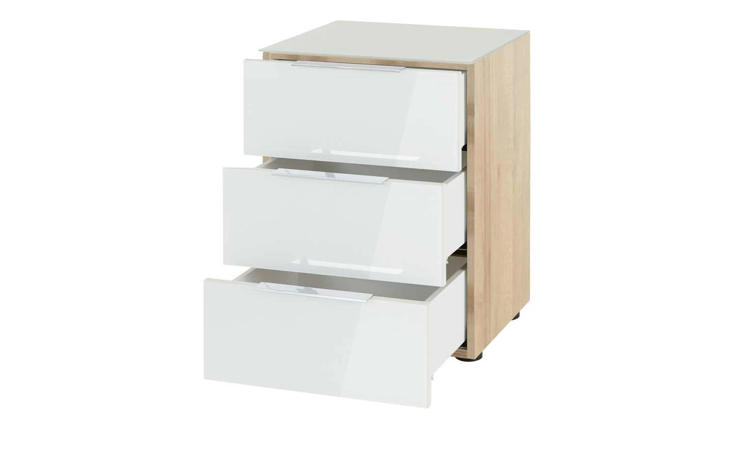 Nachtkommode Vitreo | Eiche Sägerau (Nachbildung) / Weiß Abdeckplatte mit zusätzlichem Glas 4 Nachtkommode Vitreo | Eiche Sägerau (Nachbildung) / Weiß Abdeckplatte mit zusätzlichem Glas – Bild 2