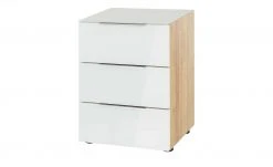 Nachtkommode Vitreo | Eiche Sägerau (Nachbildung) / Weiß Abdeckplatte mit zusätzlichem Glas