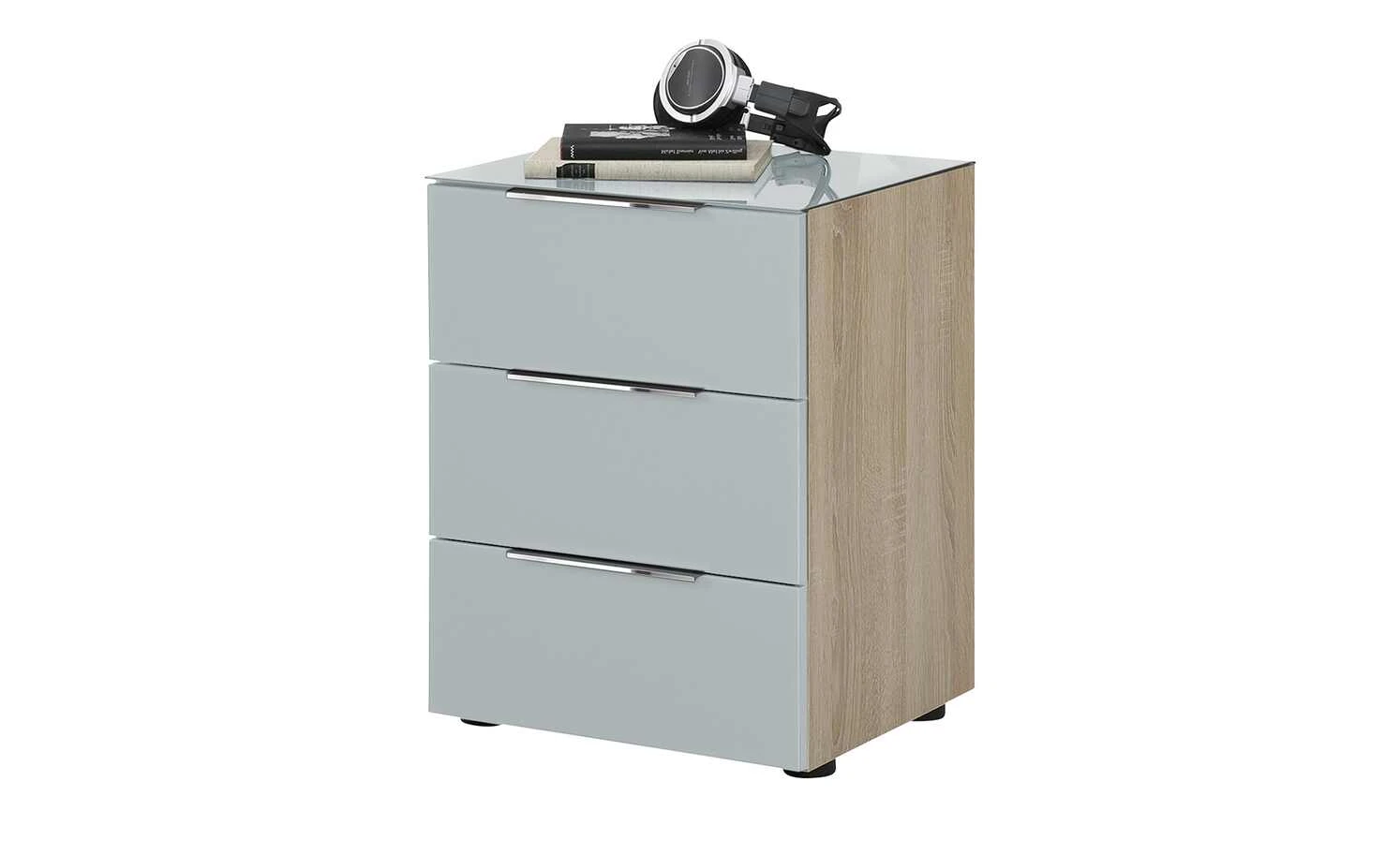 Nachtkommode Vitreo | Eiche Sägerau (Nachbildung) / Seidengrau Abdeckplatte mit zusätzlichem Glas 4 Nachtkommode Vitreo | Eiche Sägerau (Nachbildung) / Seidengrau Abdeckplatte mit zusätzlichem Glas – Bild 2