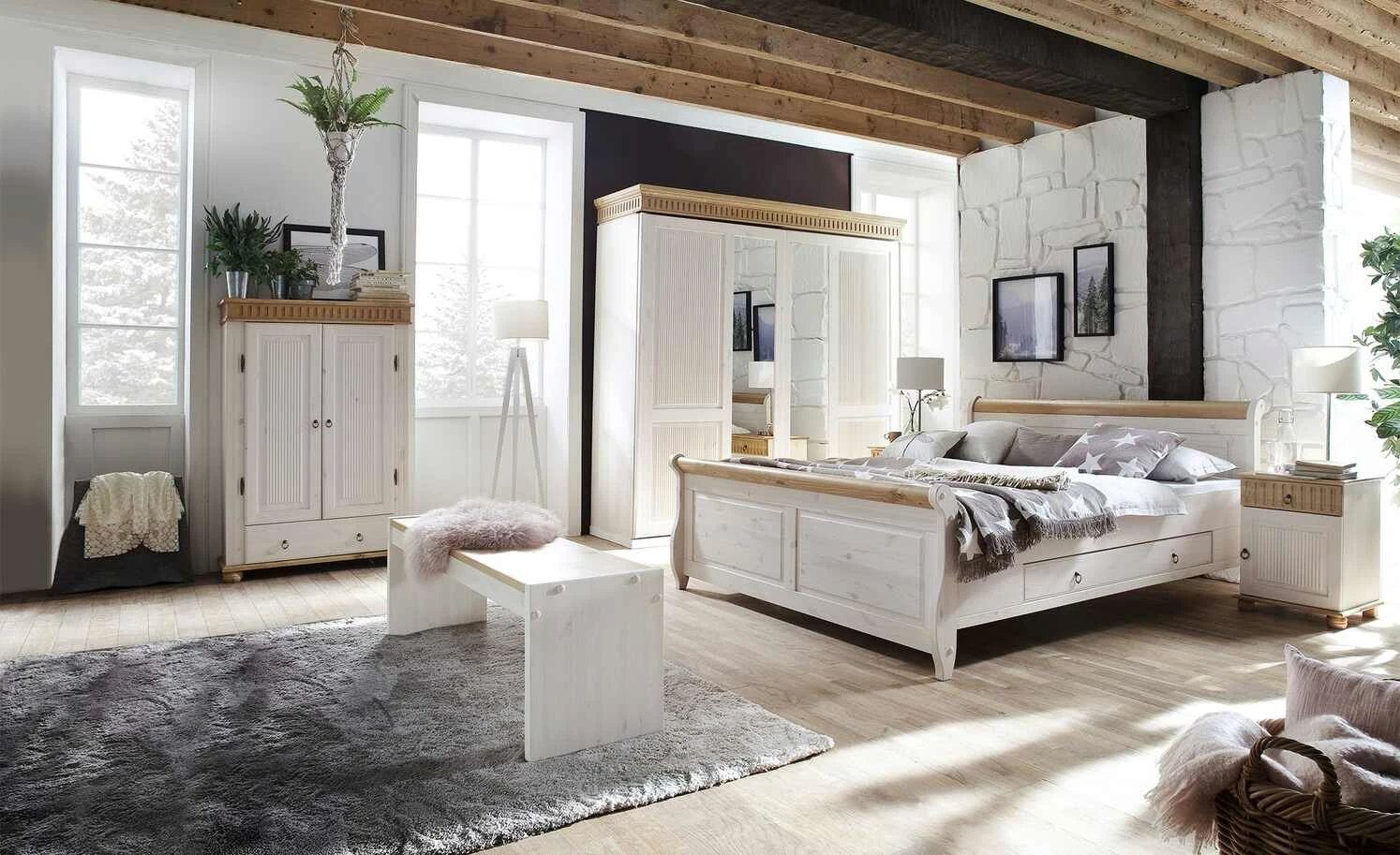 Nachtkommode Bornholm | Kiefer Weiß / Kiefer antikfarben 3 Nachtkommode Bornholm | Kiefer Weiß / Kiefer antikfarben