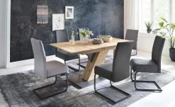 Säulentisch ausziehbar Balu | X-Säule Wildeiche Schwarz-Grau 180|cm