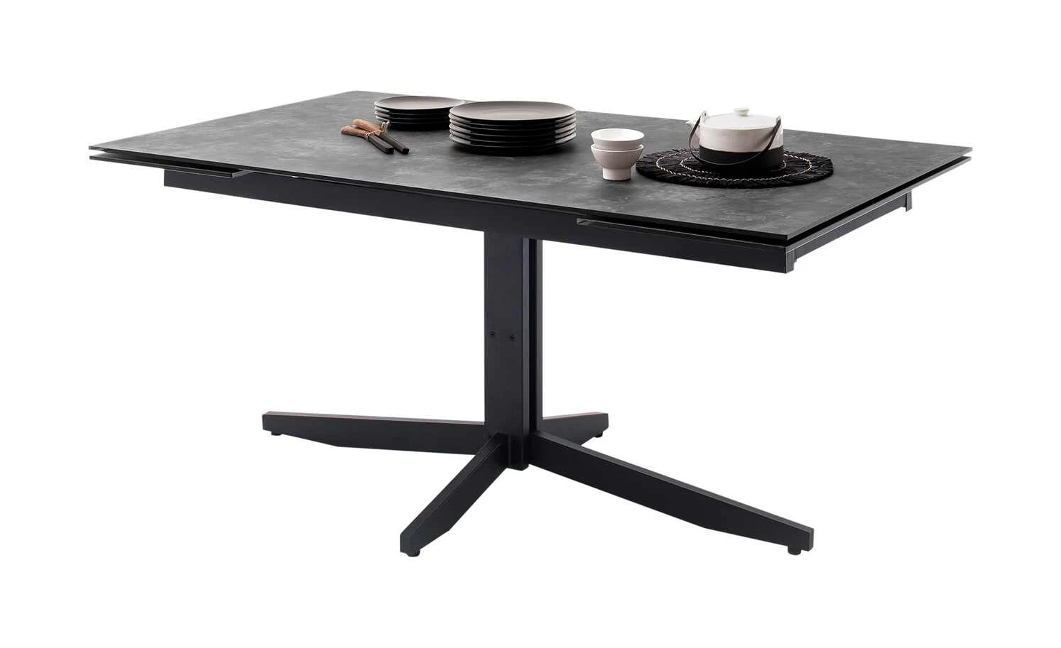 HPL/Glas-Säulentisch ausziehbar Minni | Steinoptik Grau 4 HPL/Glas-Säulentisch ausziehbar Minni | Steinoptik Grau – Bild 2