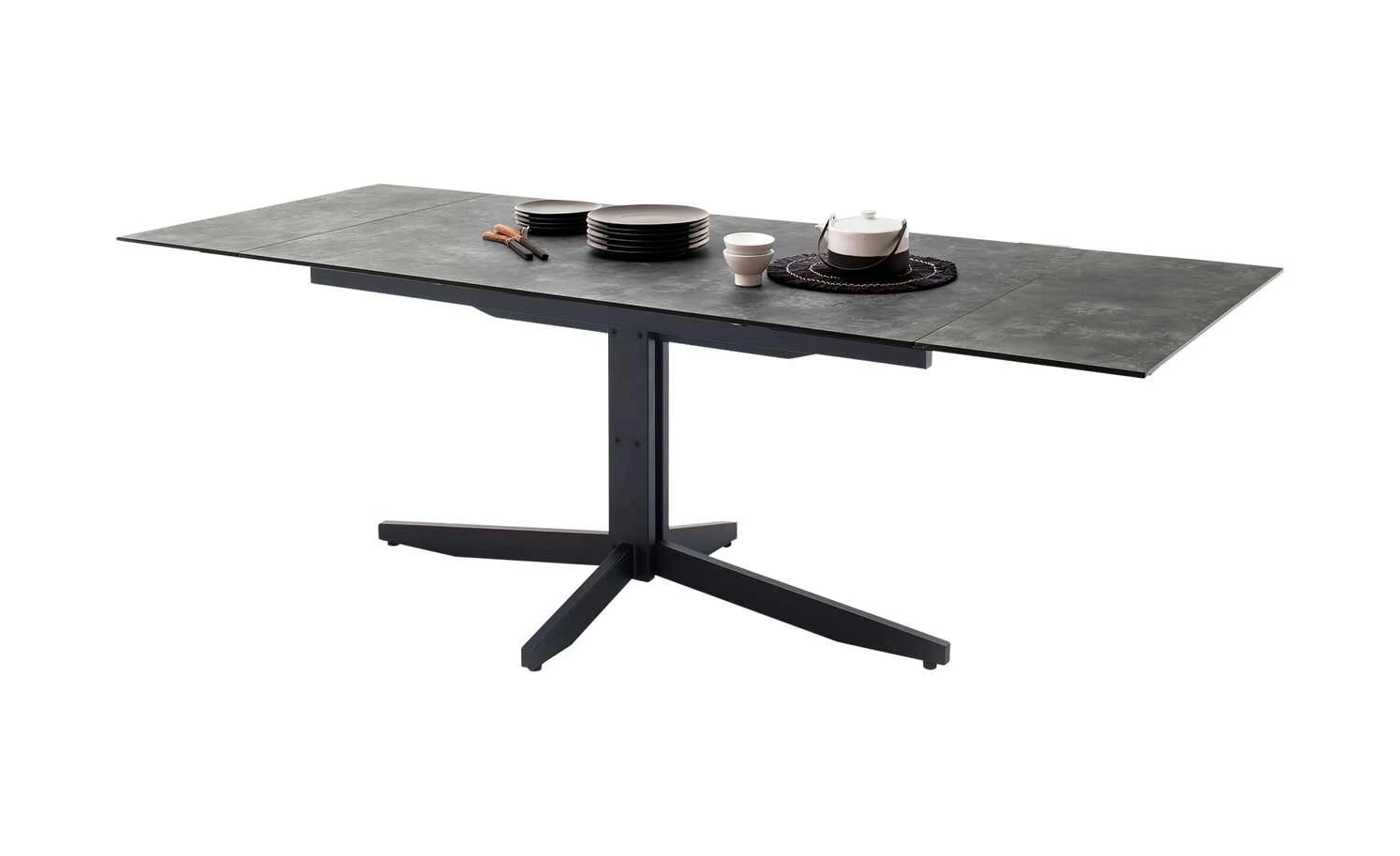 HPL/Glas-Säulentisch ausziehbar Minni | Steinoptik Grau 6 HPL/Glas-Säulentisch ausziehbar Minni | Steinoptik Grau – Bild 4