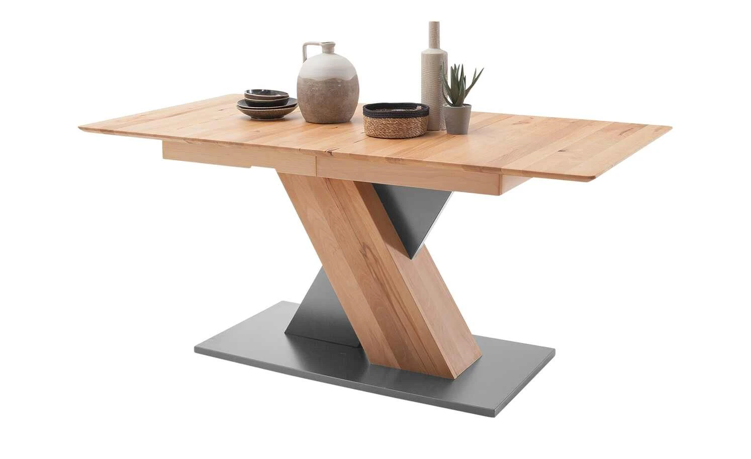 Säulentisch ausziehbar Balu | X-Säule Kernbuche Grau-aluminiumfarben 140|cm 10 Säulentisch ausziehbar Balu | X-Säule Kernbuche Grau-aluminiumfarben 140|cm – Bild 8