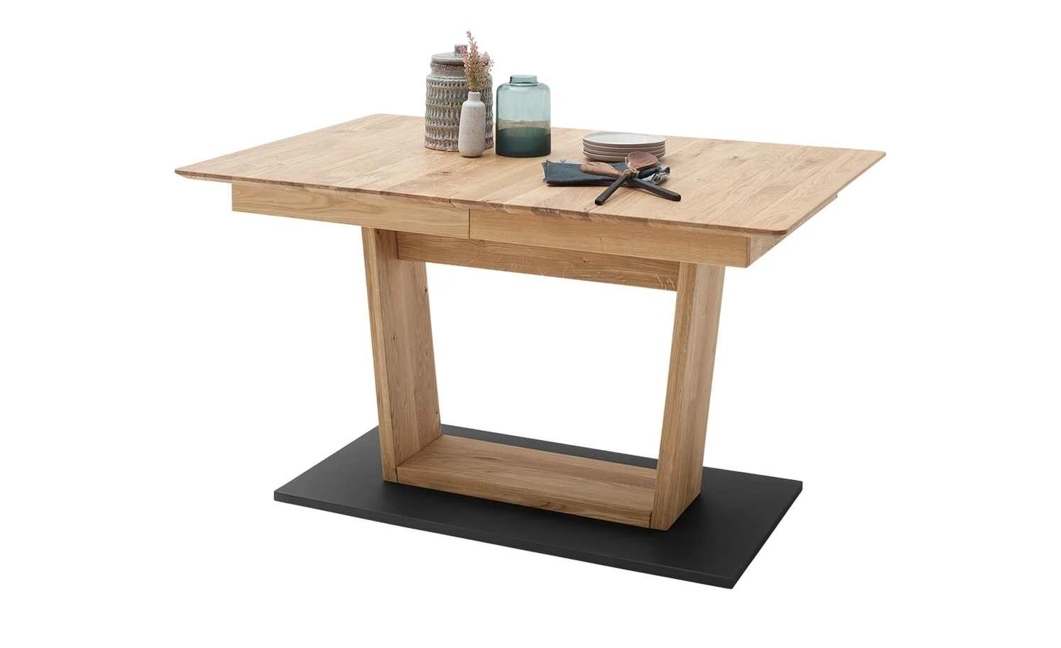 Säulentisch ausziehbar Balu | U-Säule Wildeiche Schwarz-Grau 180|cm 9 Säulentisch ausziehbar Balu | U-Säule Wildeiche Schwarz-Grau 180|cm – Bild 7