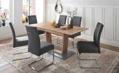 Säulentisch ausziehbar Balu | U-Säule Kernbuche Grau-aluminiumfarben 140|cm