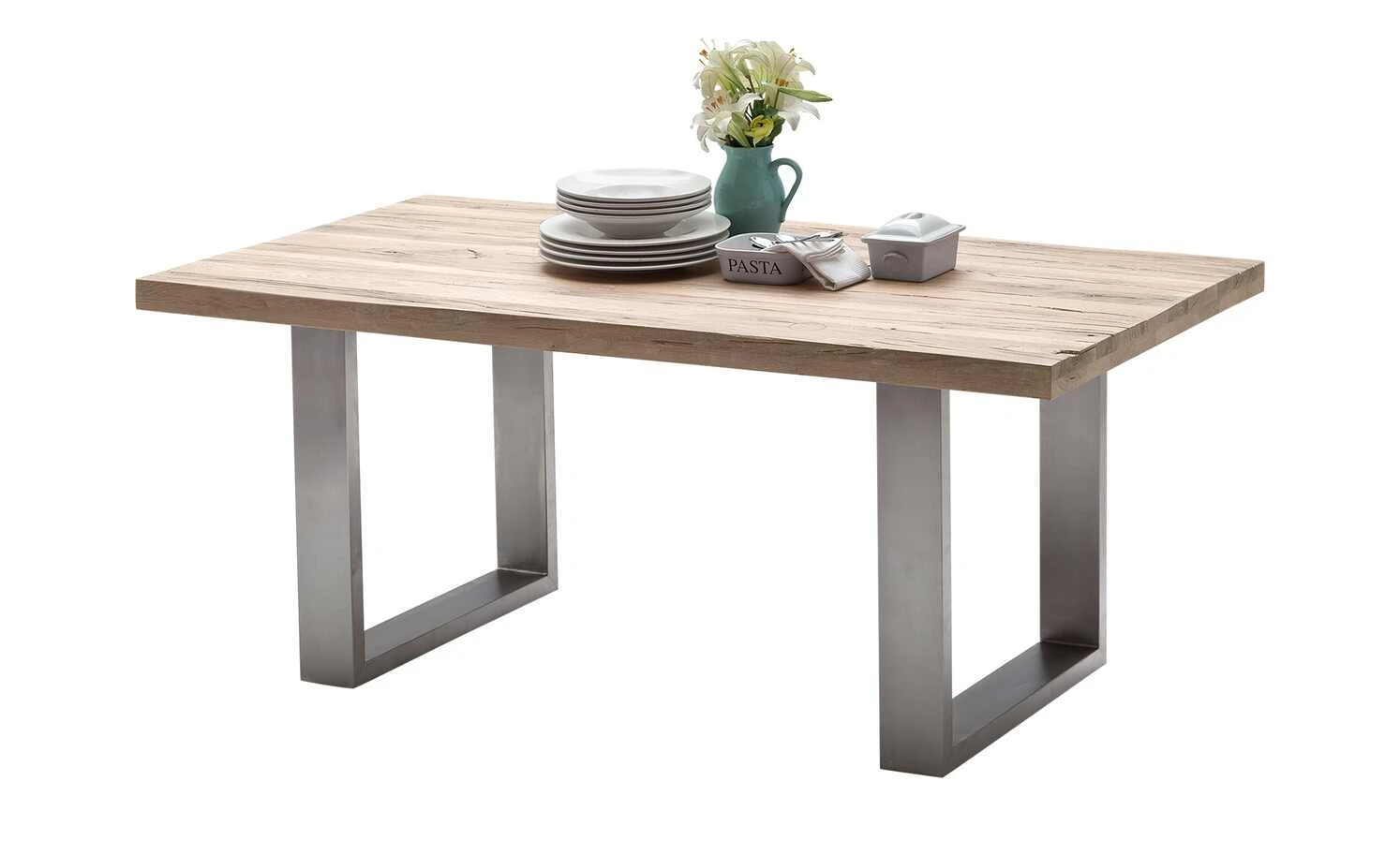 Woodford Kufen-Esstisch massiv Lavello | Eiche gekälkt Edelstahl ca. 220x100 cm 7 Woodford Kufen-Esstisch massiv Lavello | Eiche gekälkt Edelstahl ca. 220x100 cm – Bild 5