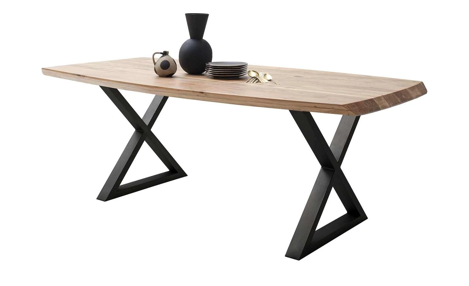 Woodford Kufentisch massiv Calotta | 200|cm Natur X-Form Anthrazit 4 Woodford Kufentisch massiv Calotta | 200|cm Natur X-Form Anthrazit – Bild 2