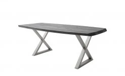 Woodford Kufentisch massiv Calotta | 180|cm Grau sandgestrahlt X-Form Edelstahl