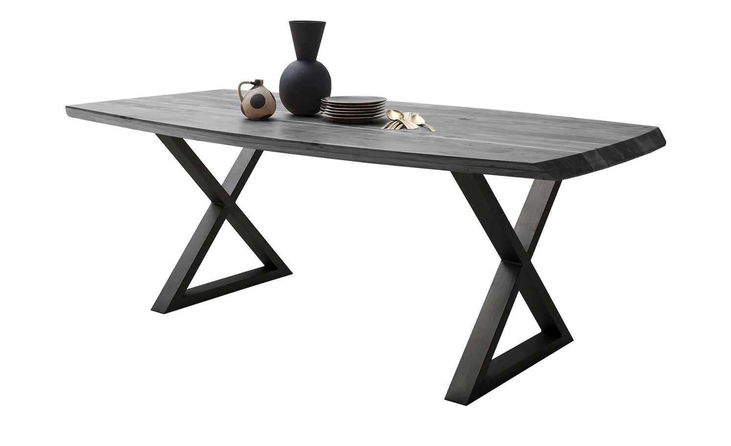 Woodford Kufentisch massiv Calotta | 220|cm Grau sandgestrahlt X-Form Anthrazit 4 Woodford Kufentisch massiv Calotta | 220|cm Grau sandgestrahlt X-Form Anthrazit – Bild 2