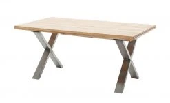 Woodford Massivholztisch ausziehbar Sovis | Eiche Bianco / Edelstahl ca. 180x100 cm